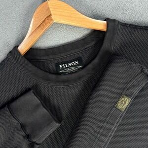 Filson Shirt Mens 2XL Navy Black Faded Wash Waffle Knit Thermal Crewneck Heavy